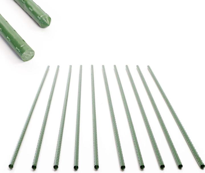 Produktbild Wiltec Toboli 10x Pflanzstäbe grün 150cm Ø11mm Rankstab Metall Kunststoff Tomatenstange (150 cm, 1.10 cm)