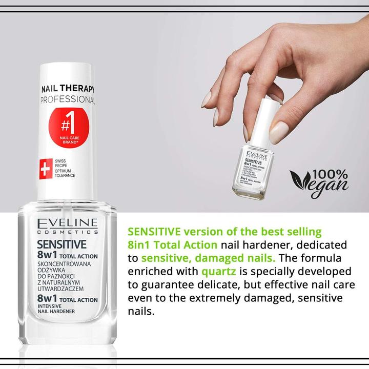 Actual product image Eveline Cosmetics - Sensitive 8 In 1 Total Action Intensive Nail Hardener - Nail Hardener 12 Ml (12 ml)