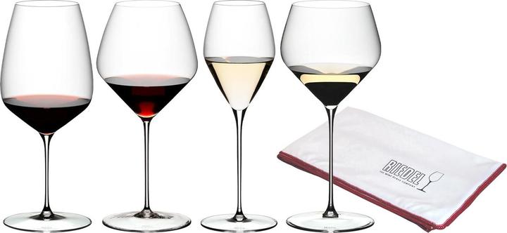 Riedel Veloce Verkostungsset Gläserset + Poliertuch (82.90 cl, 4 Gläser, Weingläser Set)