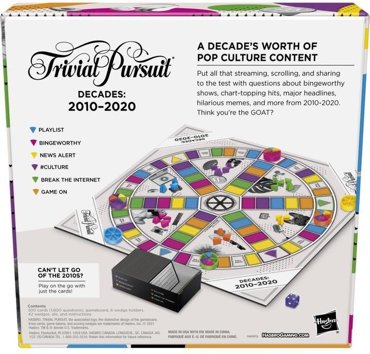 Actual product image Hasbro Gaming Trivial Pursuit Decades 2010 to 2020 Board game Trivia (Finnish)