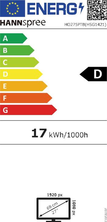 Energie-Label Hannspree HO275PTB -TOUCH VGA+HDMI+DP (1920 x 1080 Pixel, 27")