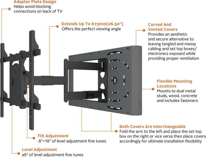 Image du produit Multibrackets Support mural 37" - 70", noir, métal, max.45kg (Mur, 45 kg, 37" - 70")