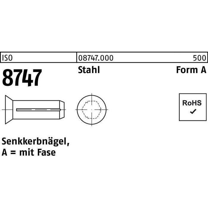 Zubehör Befestigungstechnik, Senkkerbnagel DIN 1477 2 x 8 Stahl DIN 1477