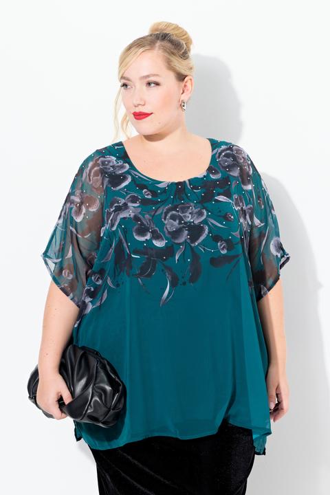 Actual product image Ulla Popken Layered Floral Chiffon Blouse (50, 52)