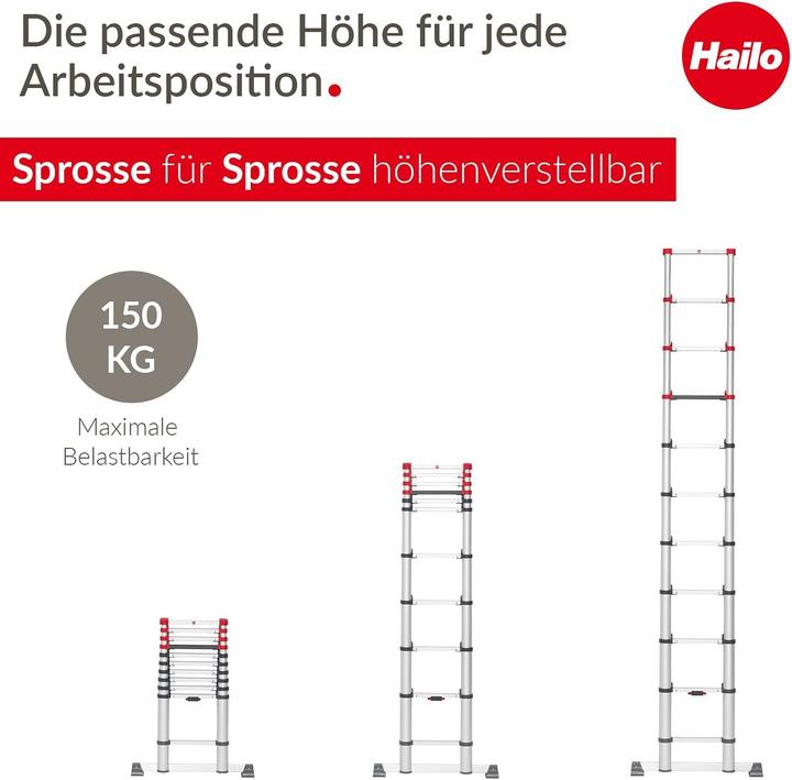 Image du produit Hailo FlexLine, échelle télescopique de sécurité en aluminium, 13nombre de barreaux (Échelle simple, 380 cm)