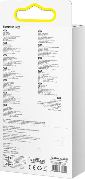 Actual product image Baseus Bright Mirror 2 Retractable Cable 3in1 Type A USB - Micro USB + Lightning + USB Type C 66W, 1 (1.10 m, USB 3.0, 66 W)