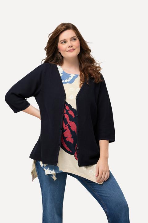 Image du produit Ulla Popken Cardigan à encolure en V et manches 3/4. Coton bio (42, 44)