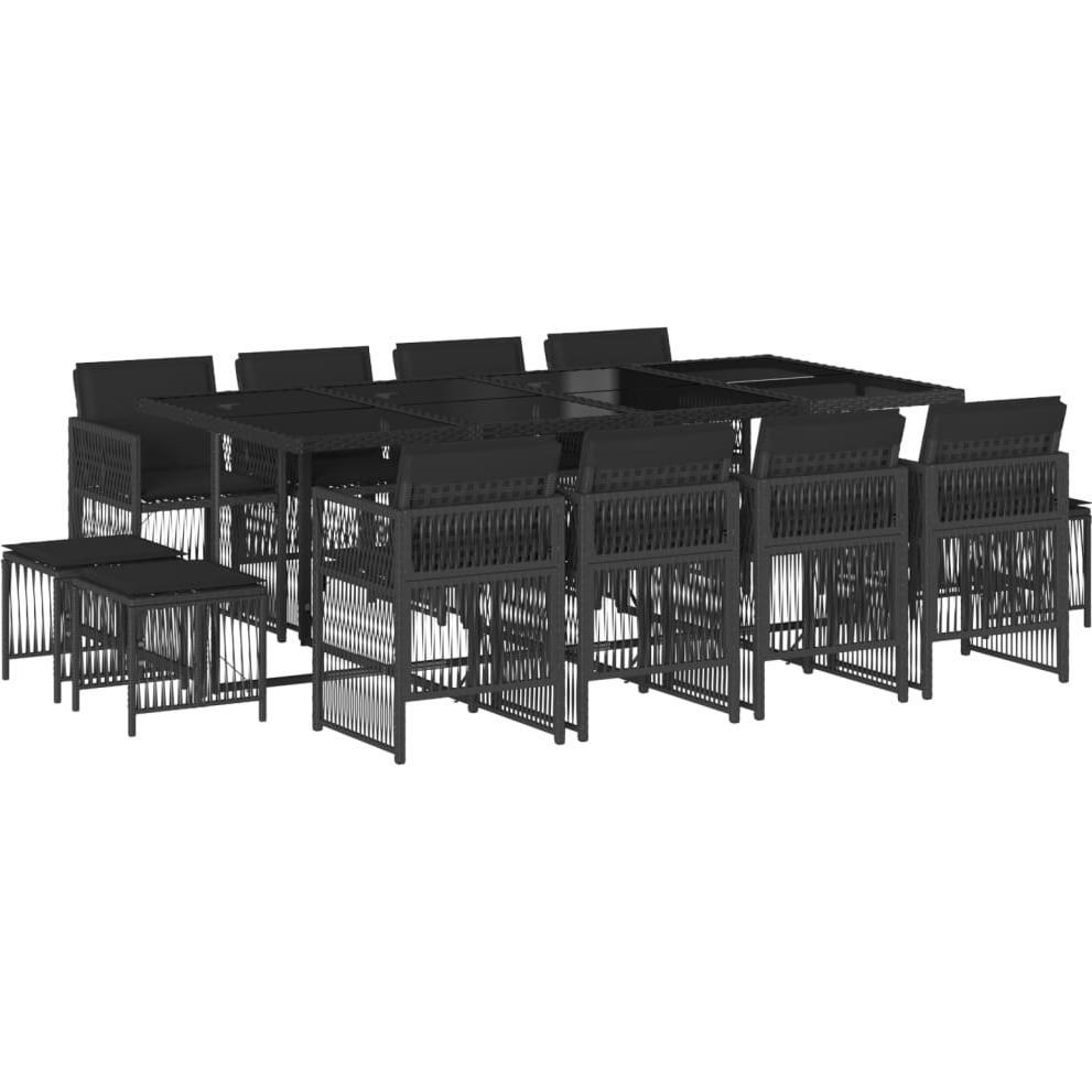 VidaXL, Gartentisch + Balkontisch, Gartenmöbel Essgruppe Gartengarnitur Sitzgruppe 13tlg Schwarz Poly Rattan (220 cm)