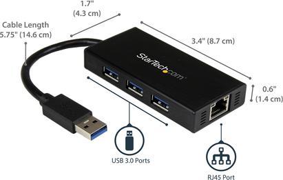 Produktbild StarTech USB 3.0 to 3-port USB Hub (USB-A, 3 Ports)
