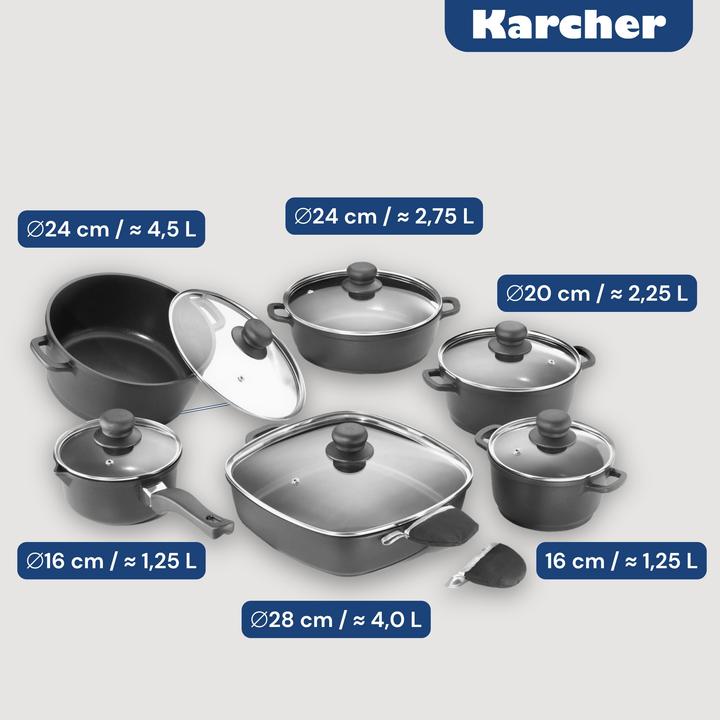 Image du produit Karcher Set de casseroles, 12 pièces (Ensemble de casseroles et de poêles de cuisson, Fonte d'aluminium)
