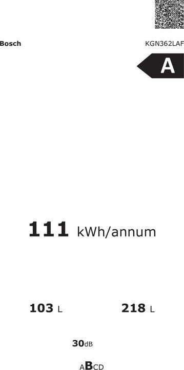 Label énergétique Bosch Hausgeräte Bosch Kühl-Gefrierkomb. KGN362LAF Serie 4 A (321 l)
