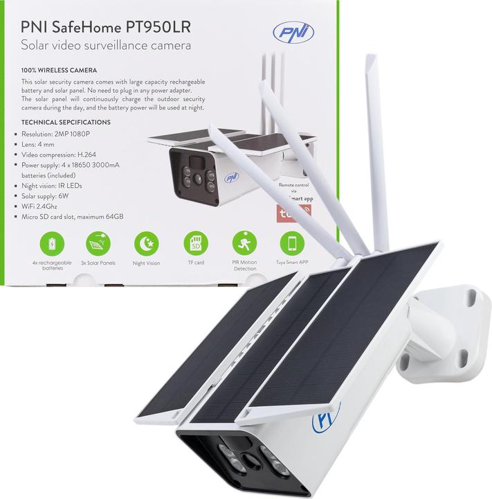 Actual product image PNI SafeHome PT950LR 1080P 2MP video surveillance camera with 6W solar panel, WLAN, rechargeable