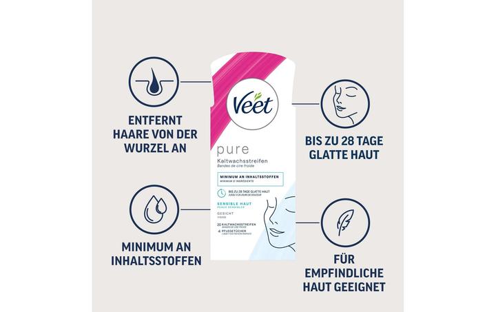 Produktbild Veet Kaltwachsstreifen sensitive Haut Gesicht (24 x, 13 g)