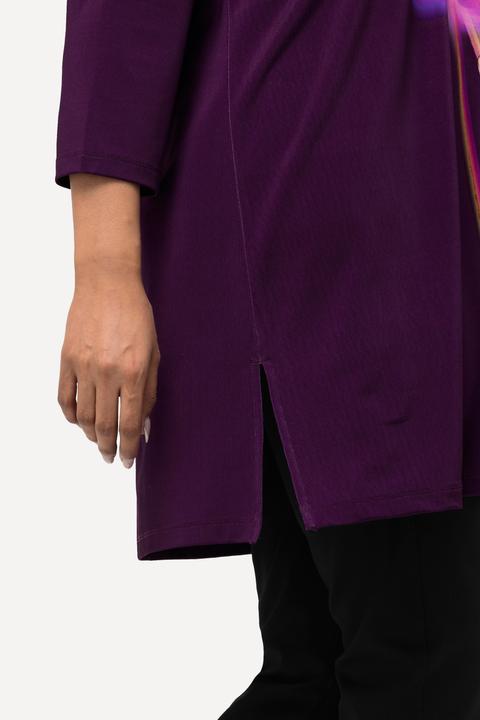 Immagine prodotto Ulla Popken Maglia dal taglio svasato in tessuto fluente con fiori, scollo a V e maniche a 3/4 (50, 52)