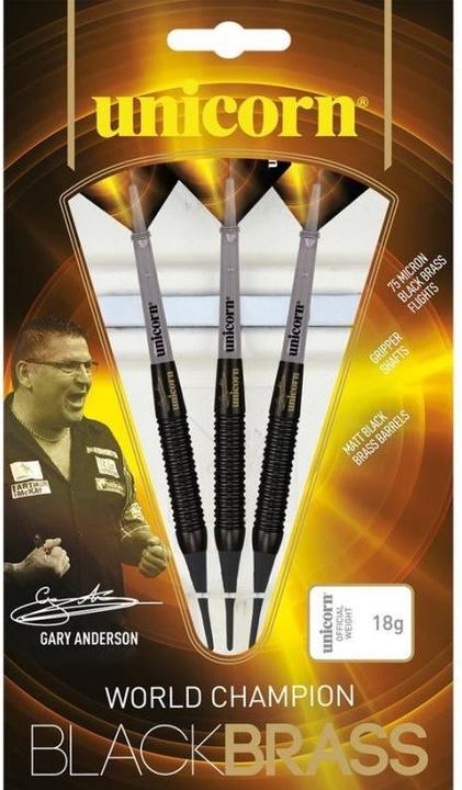Image du produit Unicorn Black Brass Gary Anderson fléchettes souples (16 g)