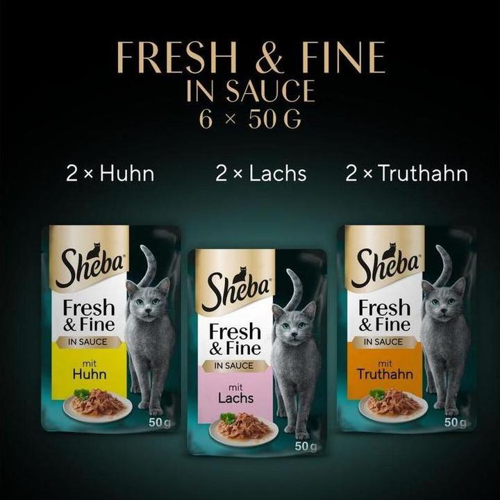 Image du produit Sheba Nassfutter Sauce mit Huhn, Lachs und Truthahn, 6 (Adulte, 6 pcs, 300 g)