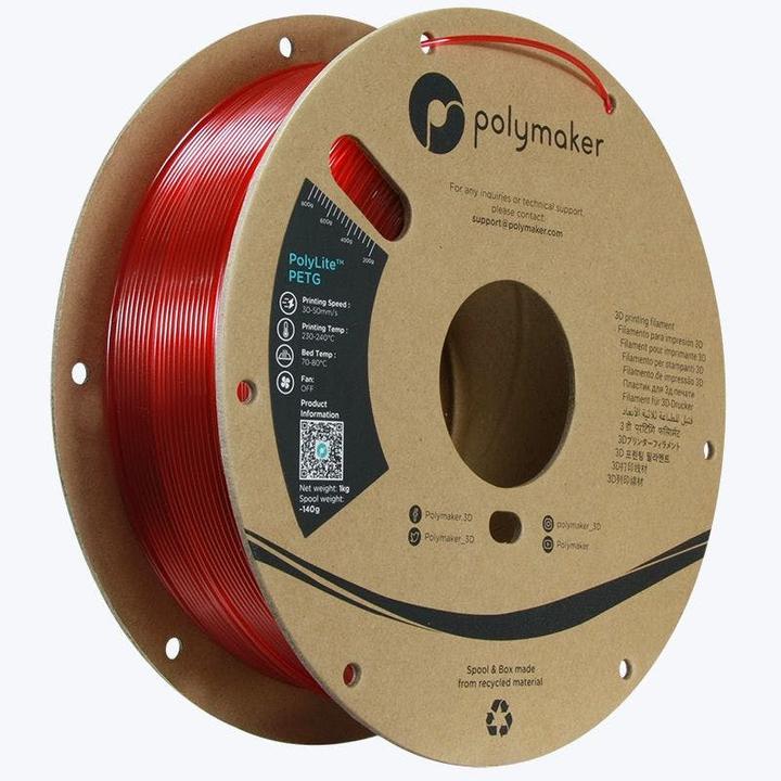 Actual product image Polymaker PolyLite PETG Transluzent Rot 1,75 mm 1000 g (PETG, 1.75 mm, 1000 g, Red)