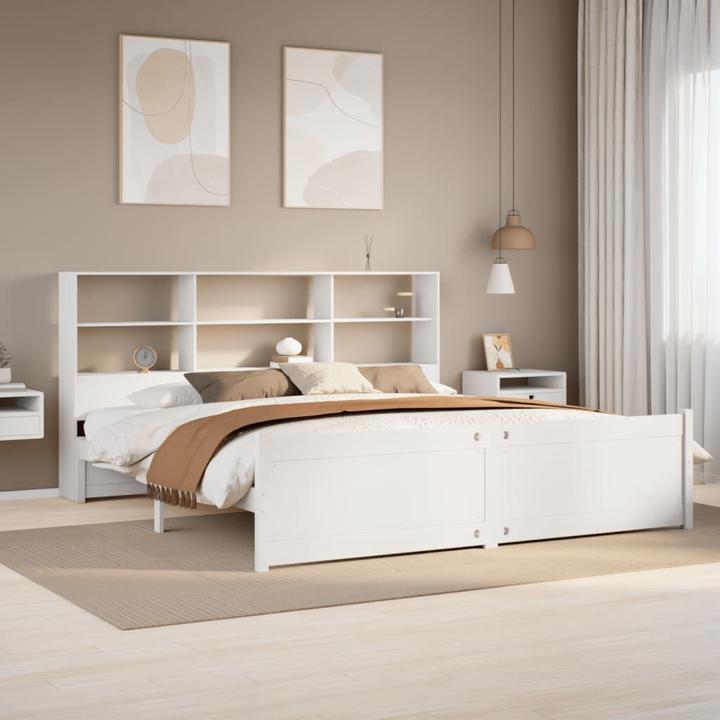 Produktbild vidaXL Massivholzbett Holzbett Bett mit Regal ohne Matratze Weiss 180x200cm (180 x 200 cm)