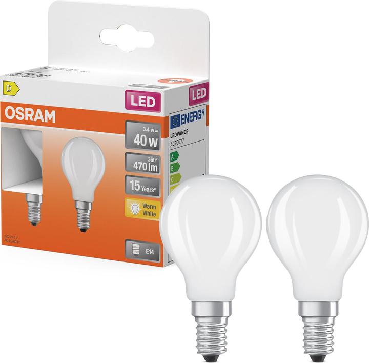 Actual product image Osram LED Leuchtmittel LED Retrofit CLASSIC P 3.4W 827 Frosted E14 Warm weiss 4099854469152 (E14, 470 lm, 6x)