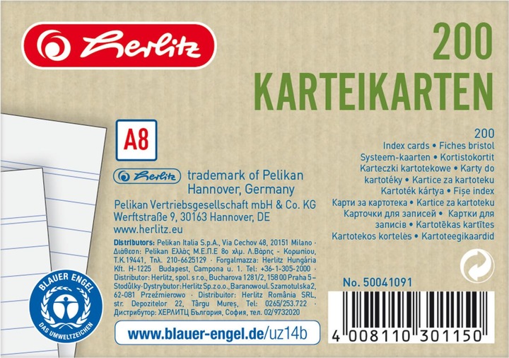Image du produit Herlitz Fiche lignée Ange Bleu 200 feuilles (A8, 180 g/m², 200 x)