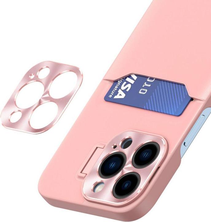 Actual product image Hurtel Leather Stand Case case for iPhone 14 cover card wallet with stand pink (Apple iPhone 14)