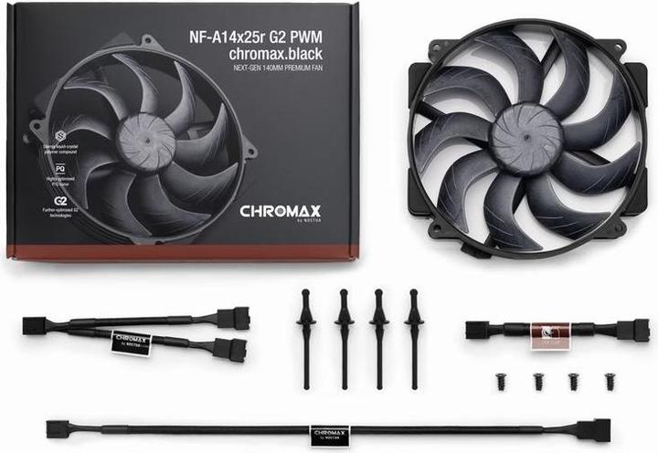 Productafbeelding Noctua NF-A14x25r G2 PWM chromax.black Gehuselfter 140 mm (140 mm, 1 x)