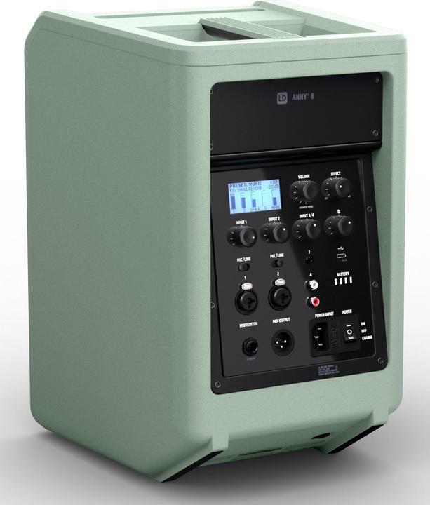Immagine prodotto LD Systems ANNY® 8 GN - Altoparlante PA Bluetooth® portatile con batteria ricaricabile e mixer, verde avventura (Attivo, 1x 80 W)