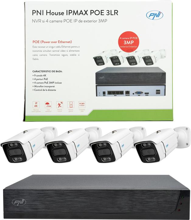 Produktbild PNI House IPMAX POE 3LR Videoüberwachungspaket, NVR mit 4 POE-Ports und 10 im Netzwerk, ONVIF und 4