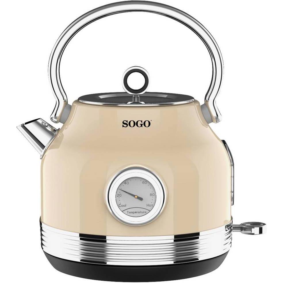 Sogo Kabelloser Wasserkocher Retro Strix Control, Wasserkocher, Beige