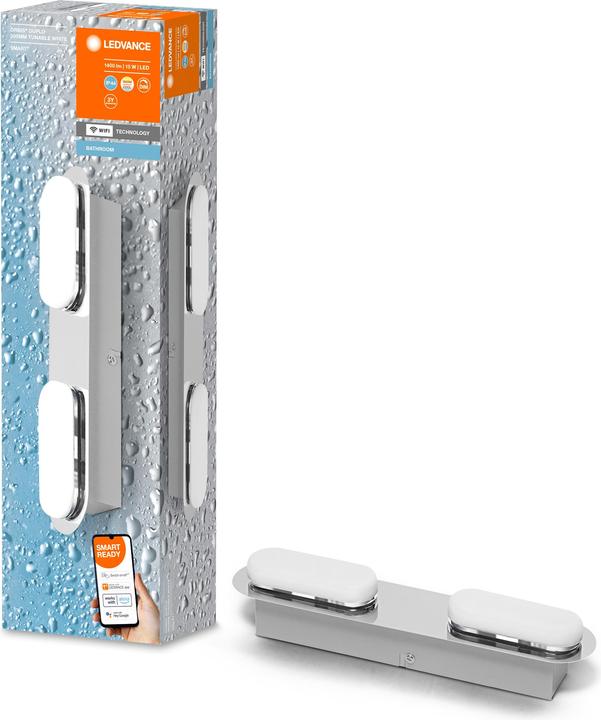 Actual product image Ledvance Smart+ wall Orbis Duplo IP44 TW 30 cm Chrome 2x5W 1000Lum (1400 lm)