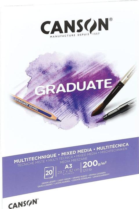Image du produit Canson Bloc d'études GRADUATE MIXED MEDIA, blanc, DIN A3 (A3, Blanc, Non contraignant)