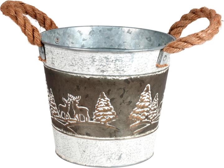 Produktbild Casativo Zink-Eimer mit Tragegriffen aus Seil und winterlichem Motiv, 21 x 18 cm (32 cm)