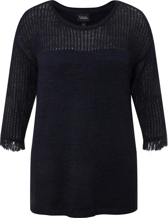 Actual product image Ulla Popken Openwork Striped Panel Fringed Cuff Sweater (54)
