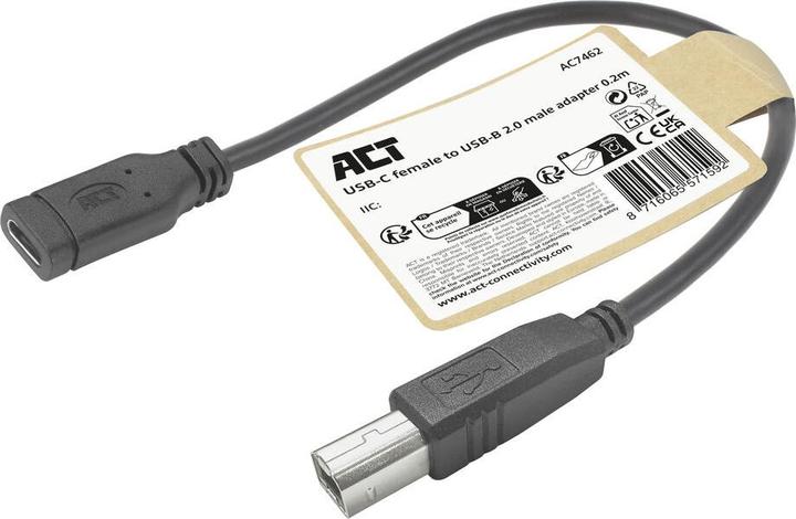 Produktbild ACT USB Type-C« female to USB-B 2.0 printer adapter cable 0.2m (0.20 m, USB 2.0)