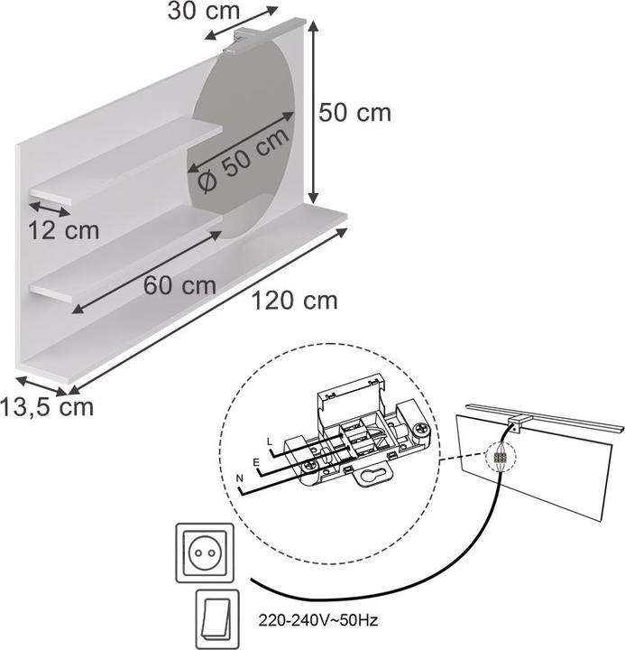 Actual product image Vicco Bathroom mirror cabinet Avena, White, 120 x 50 cm with 3 open compartments (120 x 13.50 x 50 cm)