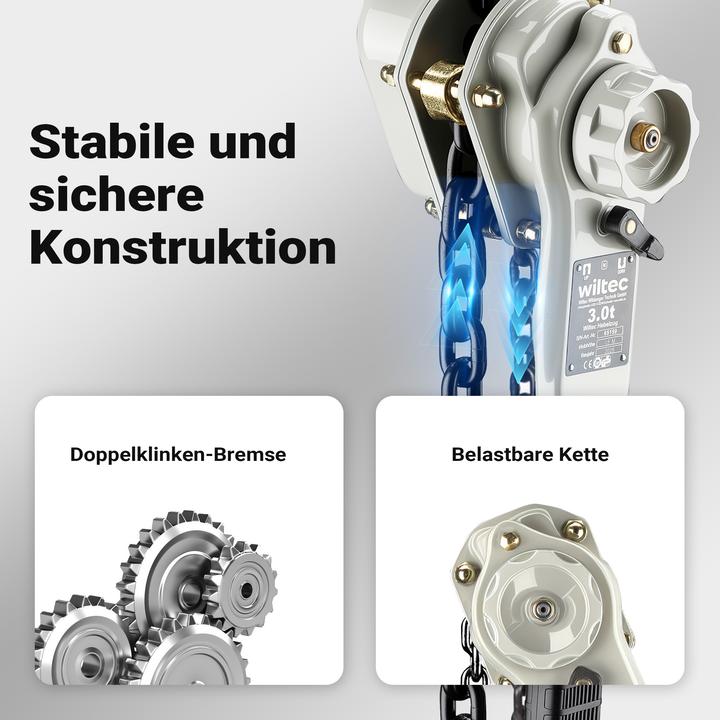 Produktbild Wiltec Hebelzug 3t x 1,5m Hebezeug 360° Griff Kettenzug Flaschenzug Tragmittel