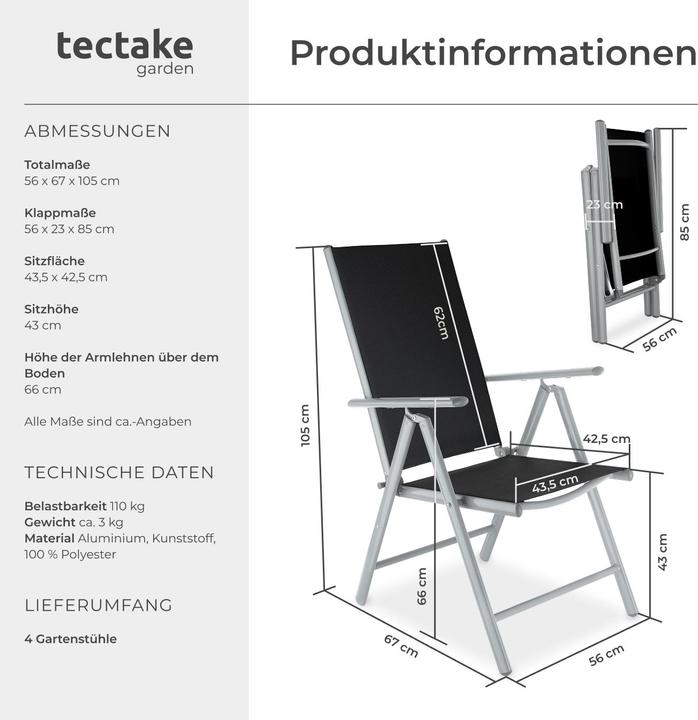 Produktbild tectake 4x Gartenstuhl