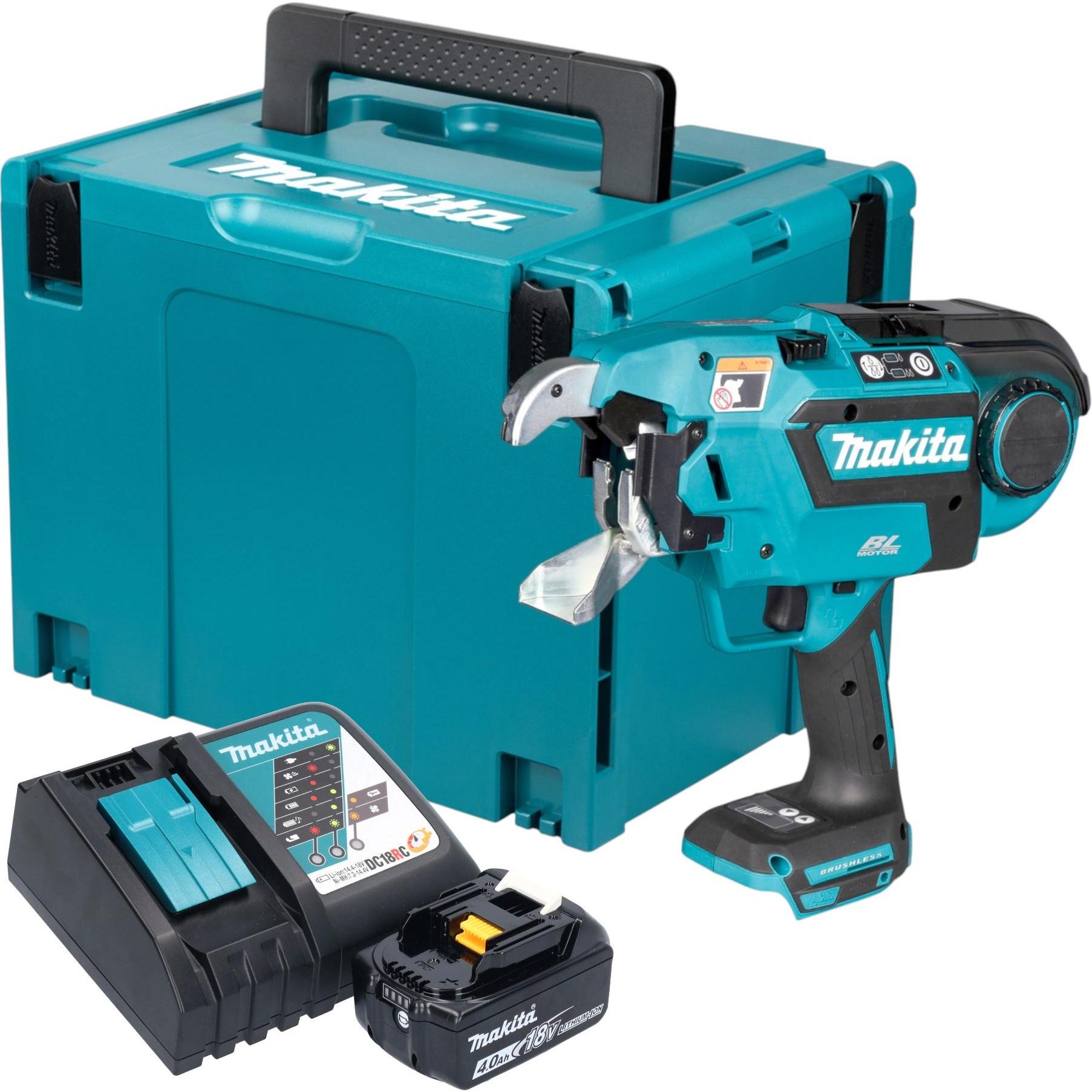 Makita, Graffettatrice + Pistola sparachiodi, DTR 181 RM1 Connettore per armatura a batteria 18 V 0,8 mm Brushless + 1x batteria 4,0 Ah +