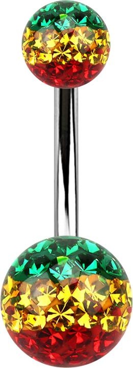 Produktbild Star Piercing Banane silber mit zwei Kristall Kugeln Rasta Epoxy Schutzschicht (ohne Messing, Chirurgenstahl 316L)