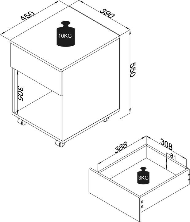Image du produit VCM Caisson roulant Caisson d'appoint Caisson de bureau Roulettes Dasola 1 tiroir (39 x 45 x 55 cm)