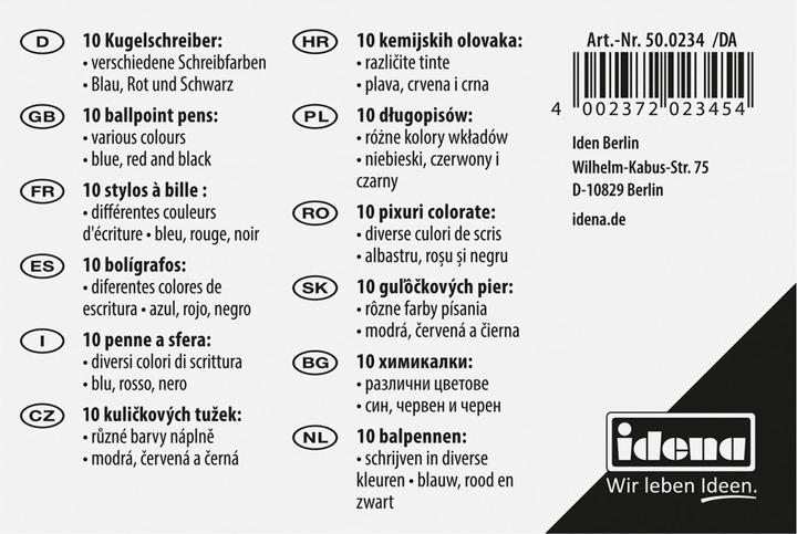 Produktbild Idena 500234 - Kugelschreiber, 10 Stück, sortierte schreibfarben (Blau, Rot, Schwarz, 10 x)