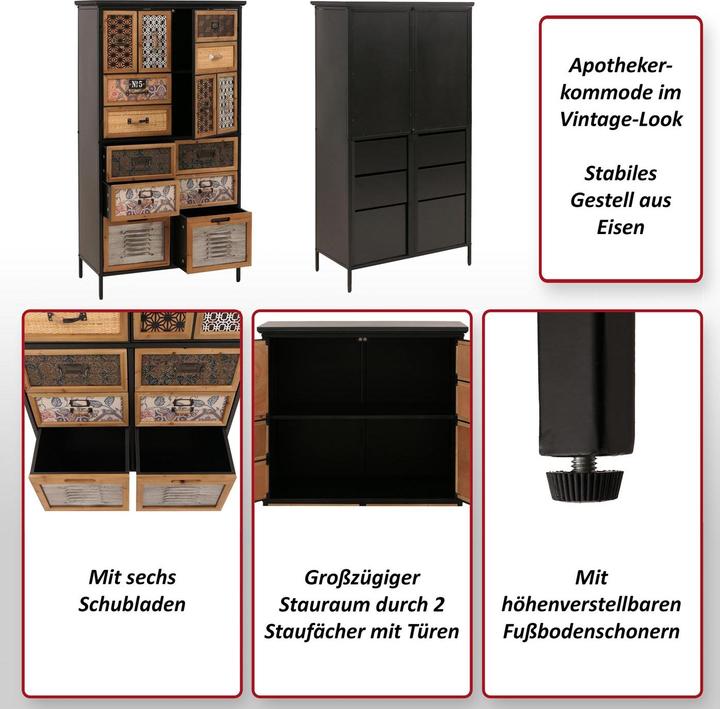 Produktbild JOHN316 Apothekerkommode (73 x 35 x 136 cm)