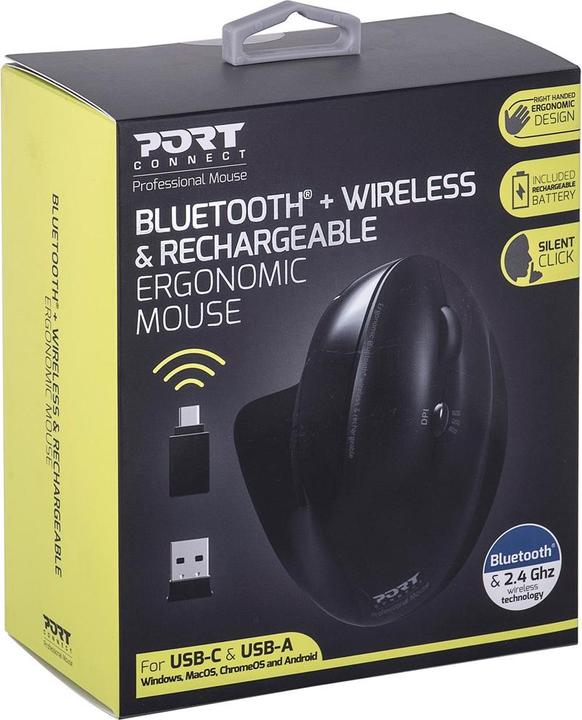 Produktbild Port Designs Mouse Ergonomic Rechargeable Bluetooth Right Handed (Kabellos)