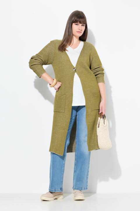 Produktbild Ulla Popken Lang-Strickjacke, Rippstrick, V-Ausschnitt (50, 52)