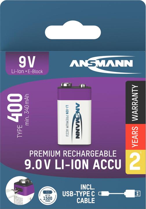 Produktbild Ansmann Premium Rechargeable (1 Stk., 9V Block, 400 mAh)