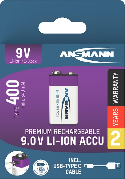 Actual product image Ansmann Premium Rechargeable (1 pcs., 9V Block, 400 mAh)