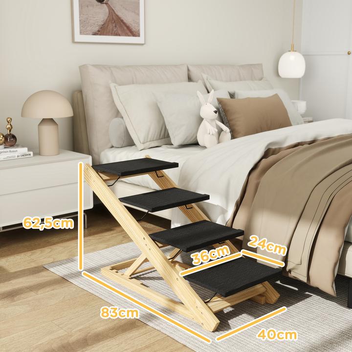 Actual product image PawHut Haustiertreppe Kiefernholz, Polyester Naturholz (Cat, Dog, Foldable)