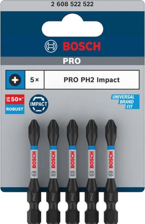 Produktbild Bosch Professional Zubehör PRO Phillips Impact Bit, PH2, 55 mm, 5-tlg. (Kreuz Phillips PH)