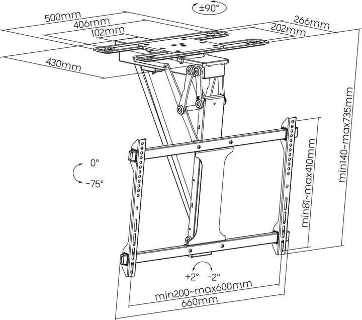 Produktbild myWall Motorisierter & klappbarer Deckenhalter für Flachbildschirme (Decke, 75")