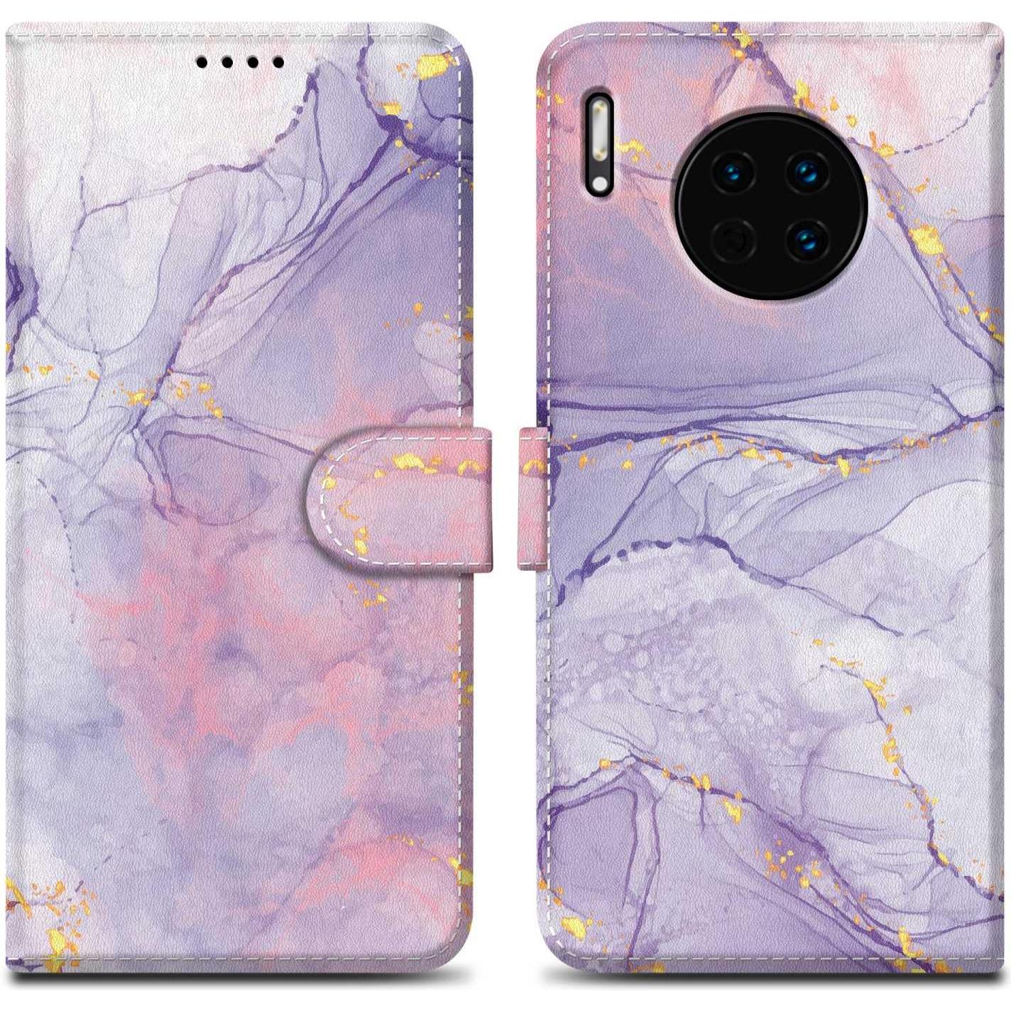 Cadorabo Book Hülle mit Print (Huawei Mate 30), Smartphone Hülle, Violett